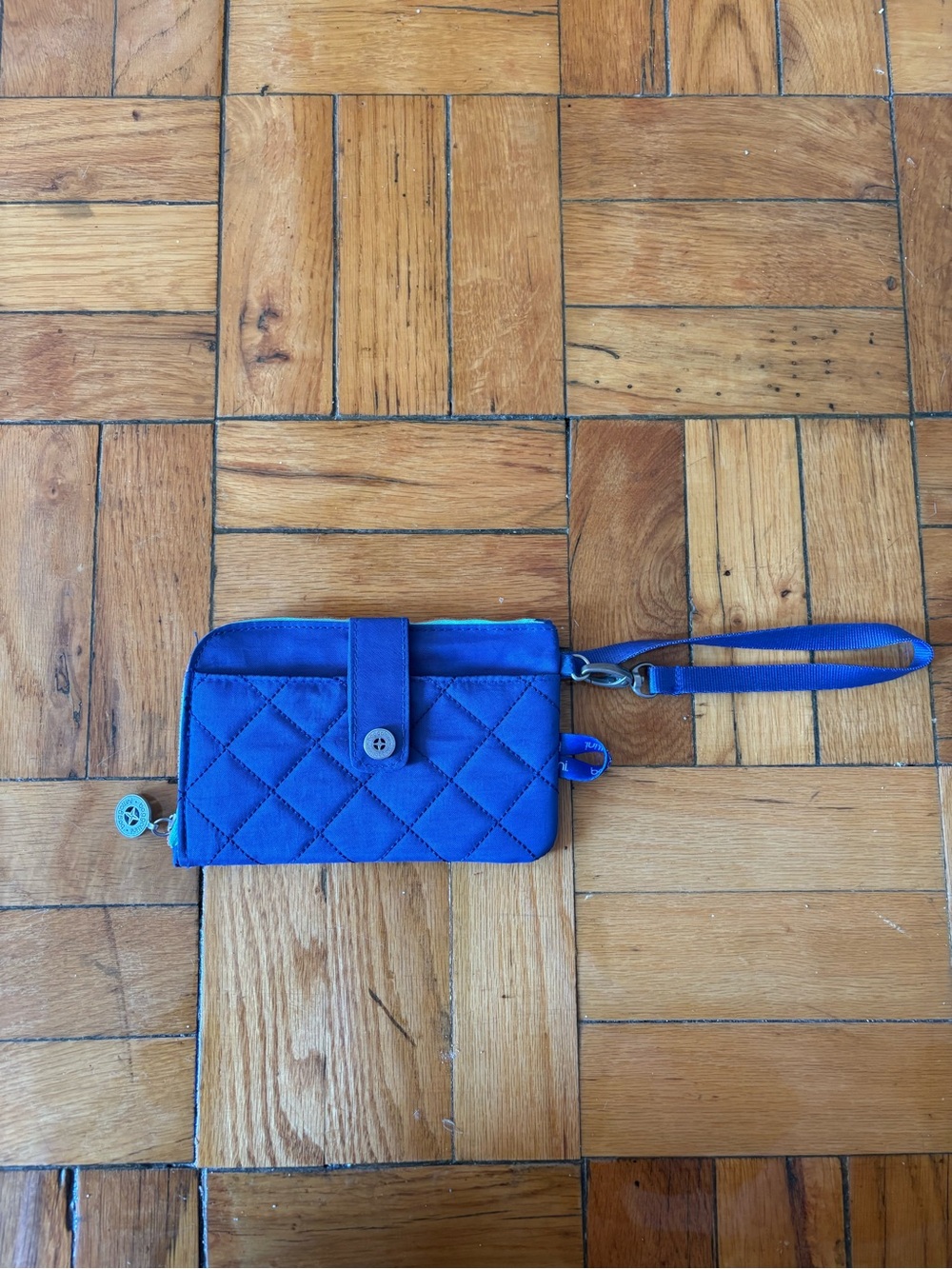 Quilted RFID Cobalt Blue Wristlet Clutch with Strap for Passport and Phone